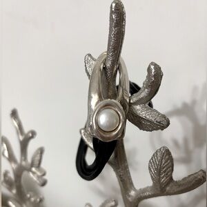 Sterling Silver Bracelet & Black Leather